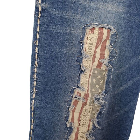 Cowgirl Tuff American Pride Flag Distressed Mid Rise Blue Enim Jeans Sz 30 - Picture 6 of 6